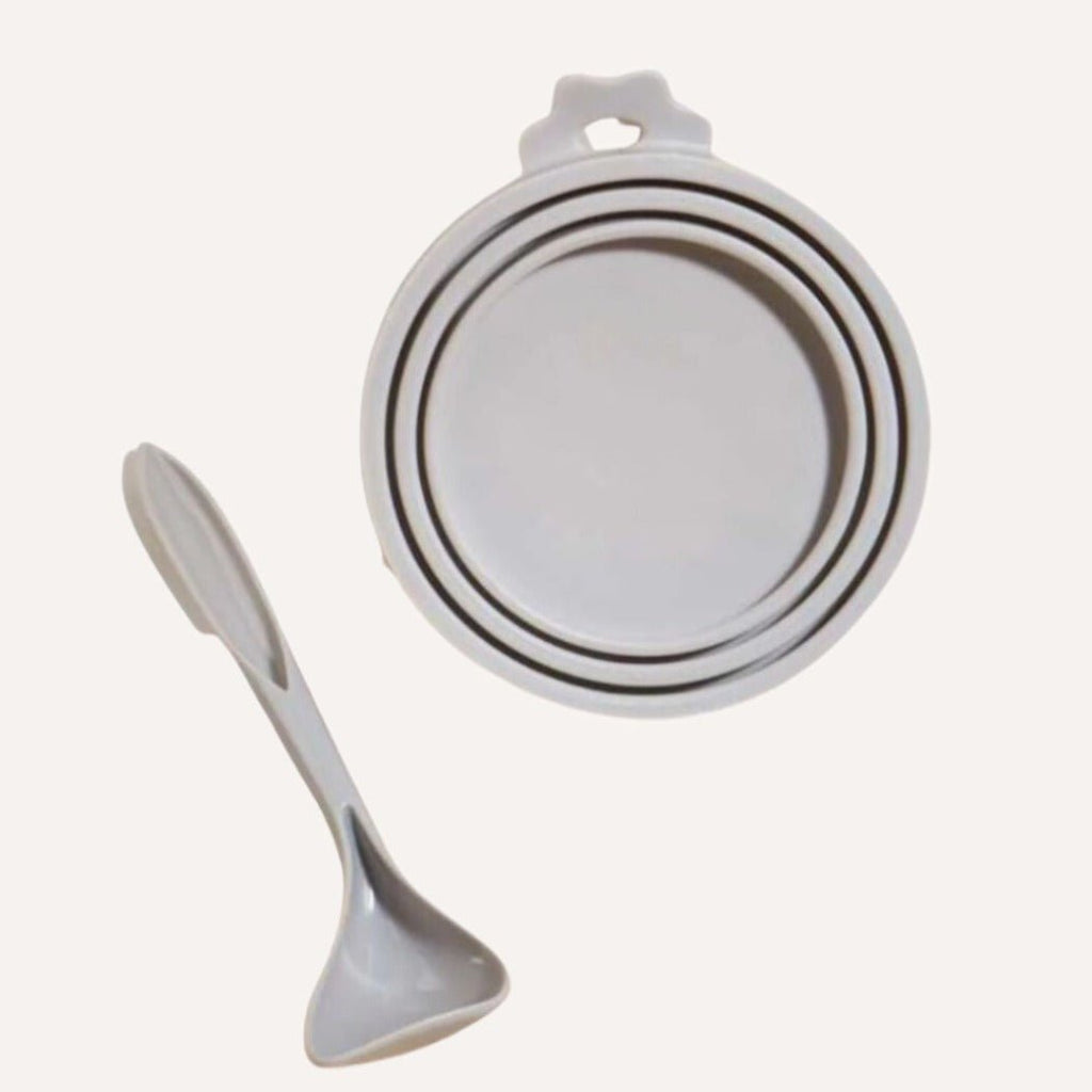 Tilley + Me Pet Food Saver Lid with Spoon - BPA-Free Silicone, Keeps Food Fresh